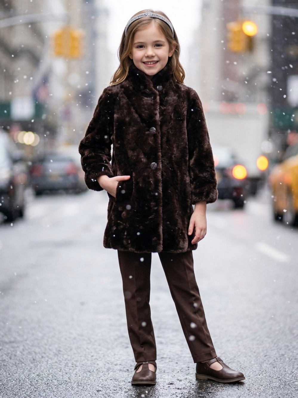 GirlsLuxurious Brown Faux fur Coat